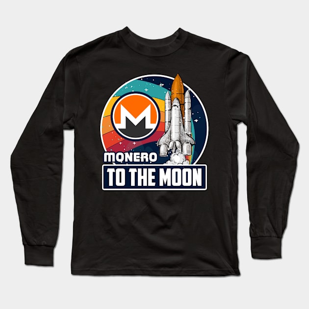 Monero to the Moon Digital Crypto BTC Retro Spaceship Long Sleeve T-Shirt by TheBeardComic